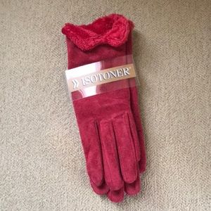 Red suede isotoner gloves